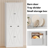 IRONCK Kitchen Pantry Storage Cabinet 83.9" H, with Barn Doors, Drawer, 4 Adjustable Shelves, Freestanding Cupboard for Dining Room Living Room, Laundry, White IRONCK