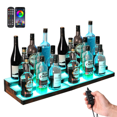 2 Pack LED Lighted Liquor Bottle Display Shelf, 3 Tier 32 Inch Liquor Shelves, RGB Acrylic bar Shelf with RF & App Control, 7 Colors, Music Sync, Timer, Whiskey Rack Stand for Home Bar, KTV, Party