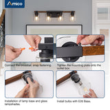 Amico 4-Light Bathroom Vanity Light Fixtures, Rustic Industrial Painted Wood Vanity Lights for Bathroom, Vintage Black Wall Sconces Bathroom Vanity Lighting with Clear Glass Shade Amico