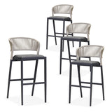 PURPLE LEAF Bar Stool Set of 4 Outdoor Rattan Bar Chair Aluminum Bar Height Stool Barstool Dark Grey PURPLE LEAF