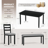 JUMMICO Solid Wood 6 Piece Dining Table Set, Modern 58"/W Kitchen Table Set for 6 with 4 Upholstered Chairs & 1 Bench, Kitchen & Dining Room Sets for Kitchen, Restaurant (Black & Grey) JUMMICO