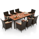 S AFSTAR Patio Dining Set for 8 with Umbrella Hole, 75”x36” Acacia Wooden Table & PE Rattan Chairs for Deck, Backyard S AFSTAR