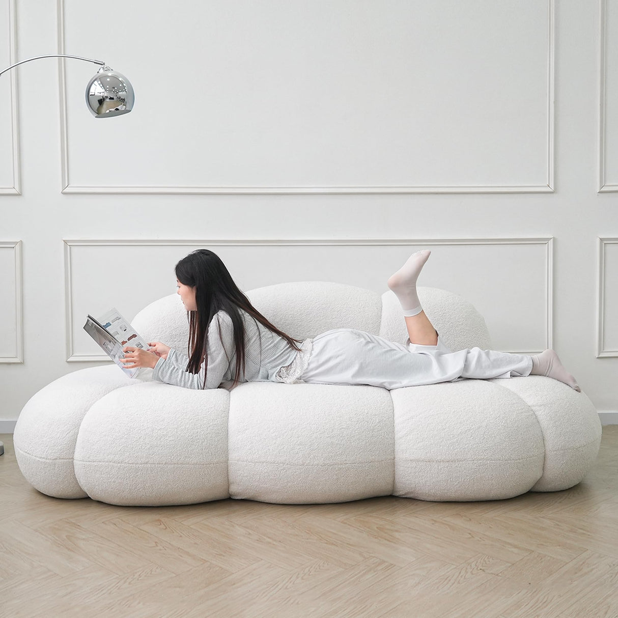 JACH Cloud Shaped Couches for Living Room, Modern Comfy Upholstered Sofa, Cloud Shaped Leisure Sofa, Upholstered Couch for Bedroom, Apartment, Small Space (White, No Assembly Required) JACH