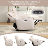 EBELLO Faux Leather Power Reclining 3 Seat Sofa Couch, Electric Recliner Sofa with USB and Type-C Charging Ports,Metal Base, 3 Seats for Small Living Room,Beige EBELLO