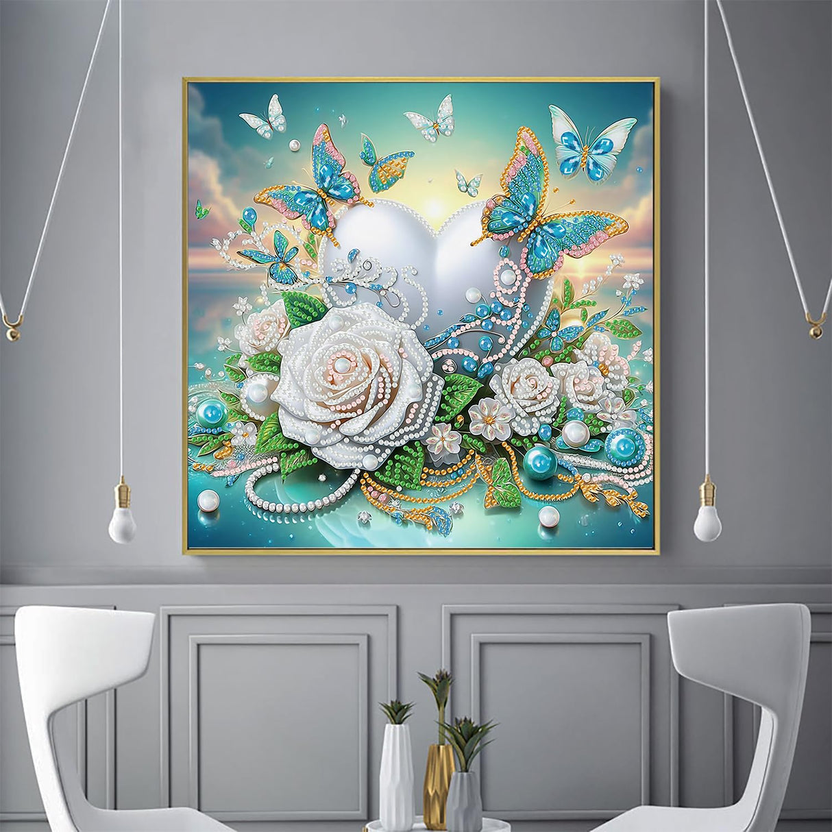 Diamond Art Kits for Adults, Flowers Butterflies Heart Special Shape Diamond Painting Kits for Beginners, DIY 5D Crystal Diamond Dots Gem Art Craft for Home Decor 11.8x11.8 Inch Acelii