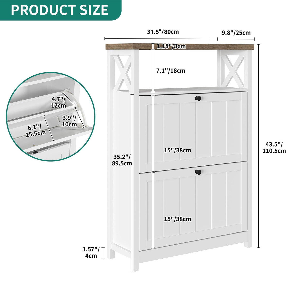 YITAHOME Shoe Cabinet with 2 Flip Drawers, Entryway Shoe Storage Cabinet with Open Shelves, Free Standing Hidden Shoe Rack Storage Organizer for Entryway/Hallway/Closet, White YITAHOME
