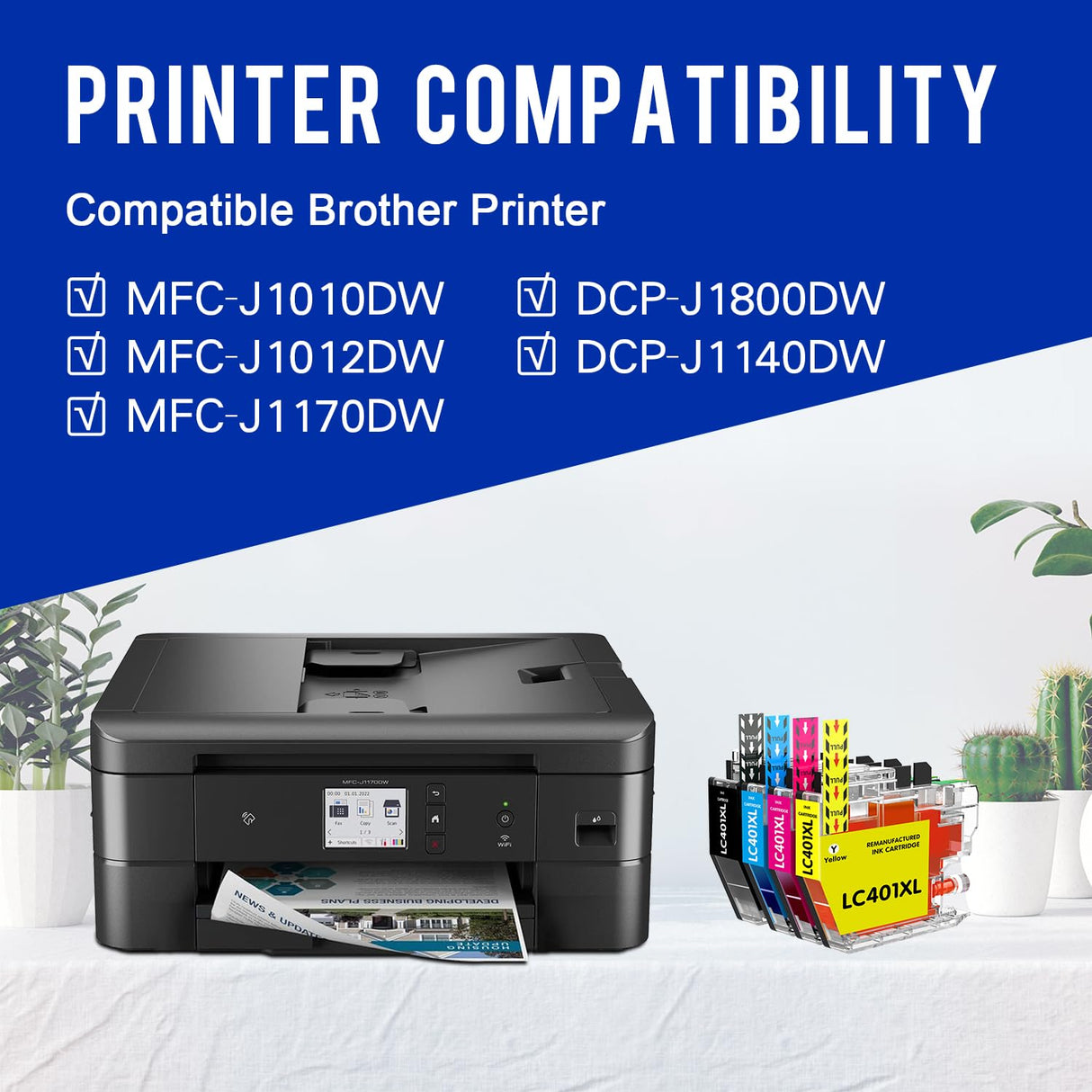 Valinkso LC401XL LC401 Ink Cartridges Compatible for Brother Ink Cartridges LC401 XL to use with Brother MFC-J1010DW MFC-J1012DW MFC-J1170DW Printer Ink (Black Cyan Magenta Yellow, 4 Pack) Valinkso