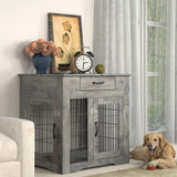 IchbinGo Wooden Furniture Style Dog Crate End Table, Double Doors Dog Kennel with Drawer, Rustic Style Decorative Dog House Cage Indoor Use, Easy Installation 29.92”L x 24.80” W x 30.71”H IchbinGo