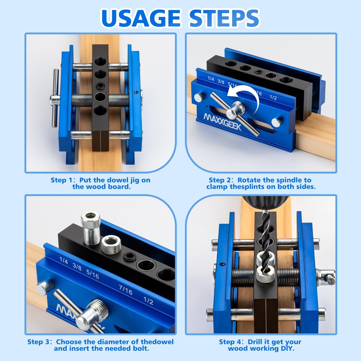 2.4"Self Centering Doweling Jig Kit, Adjustable Width Dowel Jig for Straight Holes, Biscuit Joiner Set Woodworking Power Tool Accessory Jigs (Blue) - WoodArtSupply