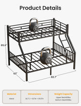 Feetice Twin XL Over Queen Bunk Bed for Adults, Heavy Duty Metal Bunk Beds with Safety Guardrails & EVA Padded Ladder, Twin XL Over Queen Bunk Beds Frame with Noise-Free Slats, Space-Saving(Black) Feetice