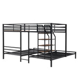 SOFTSEA Metal Bunk Bed with Staircase, Twin Over Two Twin L-Shaped Triple Bunk Beds for 3 Kids, No Box Spring Needed SOFTSEA