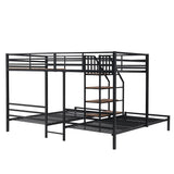 Metal Triple Bunk Bed with Storage Shelves Staircase, Twin Over Twin & Twin Bunk Bed with Safety Guardrail for Kids Teens Adults Bedroom and Dormitory. (Black#P) Brabrety