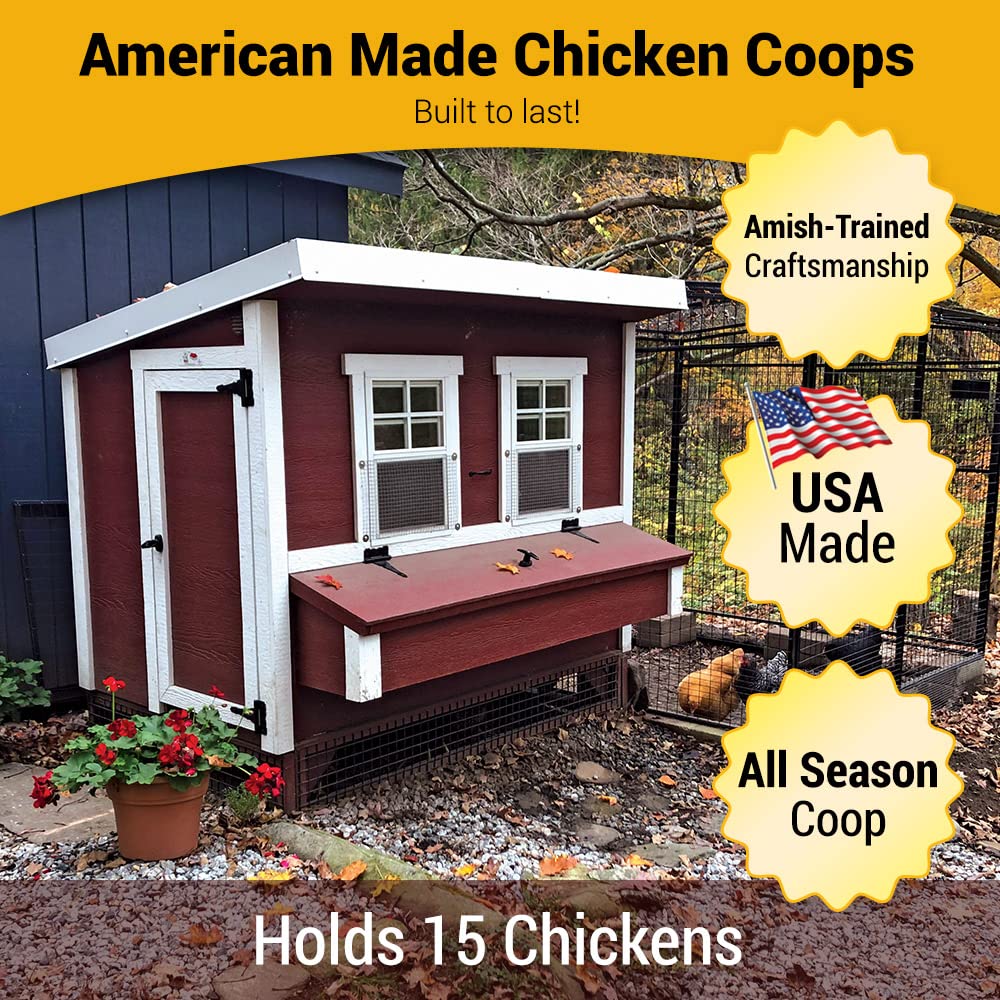 OverEZ Classic Large Chicken Coop for Up to 15 Chickens - Nesting Box - Large Bird, Poultry and Hen House Made from Wood, Made in USA - WoodArtSupply