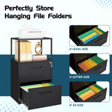 MIIIKO Office File Cabinet with 2 Drawers and Shelf, Metal Vertical Filing Cabinet with Lock, Lateral Two Drawers for Storage Letter/Legal Size File Folders, Top Shelf for Printer Stand MIIIKO