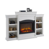 Ameriwood Home Lamont 69 Inch Electric Fireplace with Mantel, Shelves, Replaceable Fireplace Insert Heater, Remote Control, Timer, Realistic Log and Flame Effect, For Living Room or Bedroom, White Ameriwood Home