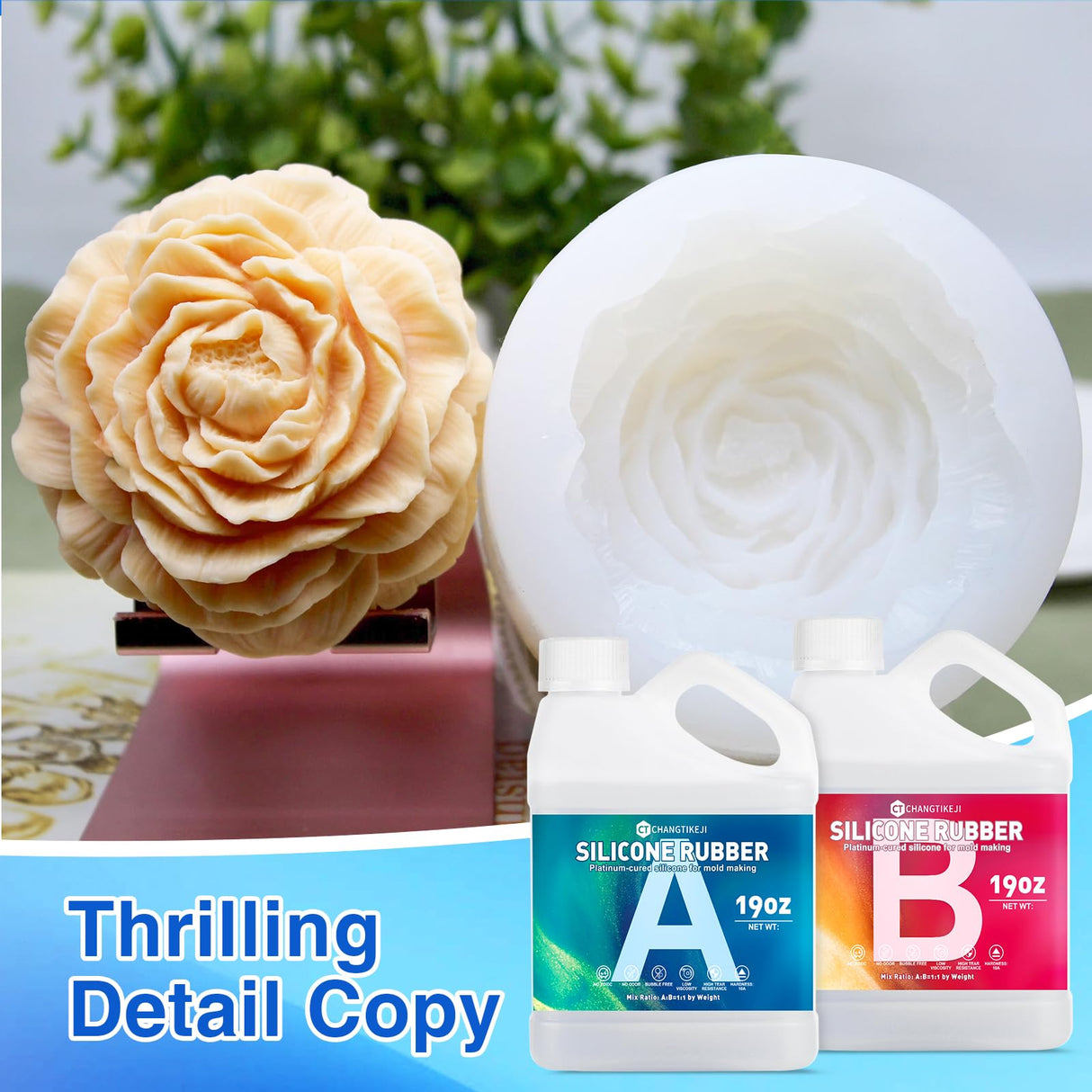 CHANGTIKEJI Silicone Mold Making Kit, 38.8oz 10A Elastic Liquid Silica Gel for Casting Resin molds and Candle & Soap Mold,Fast Cure Translucent Platinum Silicone Rubber CHANGTIKEJI
