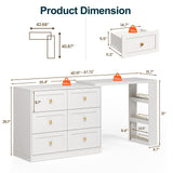 RoyalCraft Vanity Desk and Dresser Combo, 67" L Extendable Big Makeup Vainty with 6 Drawer Dresser and 3 Side Shelves, Wood Corner Vanity for Bedroom, Dressing Table for Women Girlfriend, White RoyalCraft