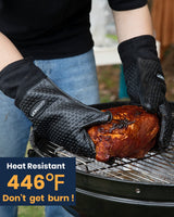 GEEKHOM BBQ Gloves, Grilling Gloves Heat Resistant Oven Gloves, Kitchen Silicone Oven Mitts, Long Waterproof Non-Slip Pot Holder for Barbecue, Cooking, Baking (Black) GEEKHOM