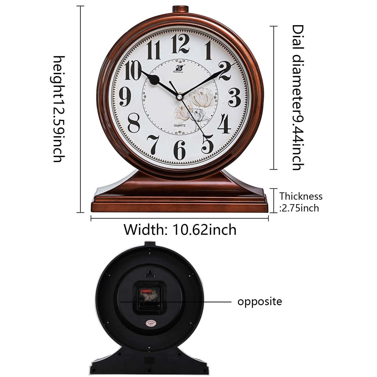 rnuie Desk Clock for Table Decor, Retro Mantel Clock Battery Operated for Fireplace Mantel, Living Room, Bedroom, Office, Desktop Decoration(Brown) rnuie
