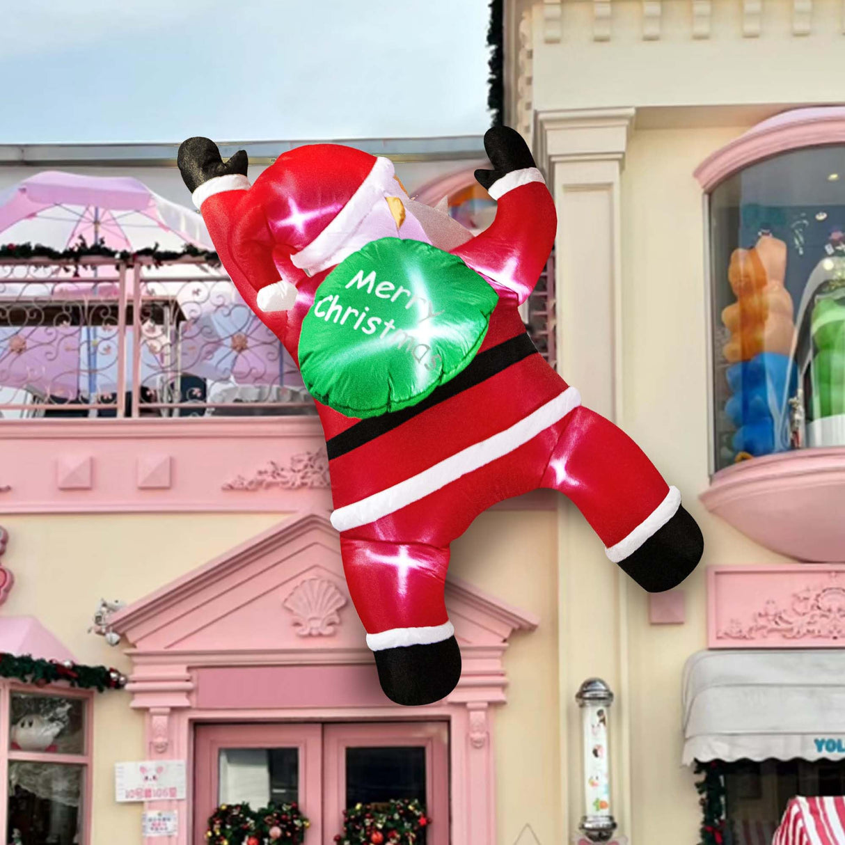 TwoBees 6FT Christmas Inflatables Outdoor Decorations Joy Hanging Santa Claus Gift Bag, Very Bright LED Lights Blow Up Giant Christmas Decor for Indoor Yard Outside Fall Vacation Holiday Party Lawn TwoBees