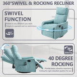 Massage Chair Recliner with Heat, Swivel Rocking Chair Recliner with High Back, Manual Nursery Recliners for Adults,Small Recliner Chair for Small Spaces, Living Room Bedroom, Fabric (Blue Green) Thctvous