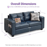 TYBOATLE 65" Blue Faux Leather Loveseat for Bedroom, Mid-Century Modern Tufted Comfy Loveseat w/USB Charging Ports and Wide Arms, 2 Seat Office Small Couch for Small Space TYBOATLE
