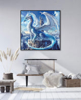 5D Ice Dragon Diamond Art Kits for Adults Beginners, DIY 5D Full Round Drill Diamond Painting Kits Sky King, Paint by Diamonds Dot Gem Art Crystal White Dragon Easy,Home Wall Decor 13.7 X 13.7 Inch CHWGLFGG
