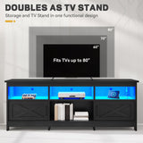 YITAHOME TV Stand for 80/75/70 Inch TVs with LED Lights, Farmhouse Entertainment Center with Storage Cabinets, Open Shelves & Adjustable Shelf for Living Room, Black YITAHOME