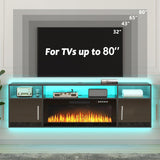 PUKAMI 70" Floating TV Stand with 36" Electric Fireplace,Wall Mounted Fireplace Entertainment Center with LED Lights and Highlight Storage Cabinet for TVs up to 80", for Living Room (Black) PUKAMI