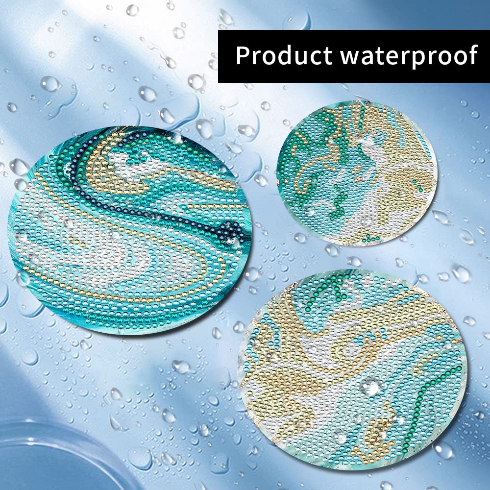 8 Pcs Ocean Diamond Art Painting Coasters with Holder, DIY Ocean Diamond Crafts Coasters for Adults, Diamond Art Painting Kits for Women, Beginners, Diamond Craft Supplies SOEWIOU