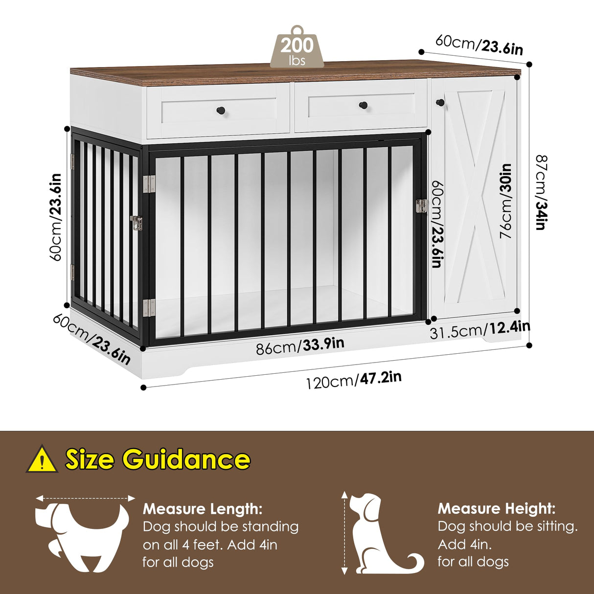 Dog Crate Furniture Kennel with Double Doors Wooden Pet House with 2 Drawers and Storage Cabinet, Indoor Dog Cage Farmhouse Modern Side End Table for Small Medium Dogs, White TTVIEW