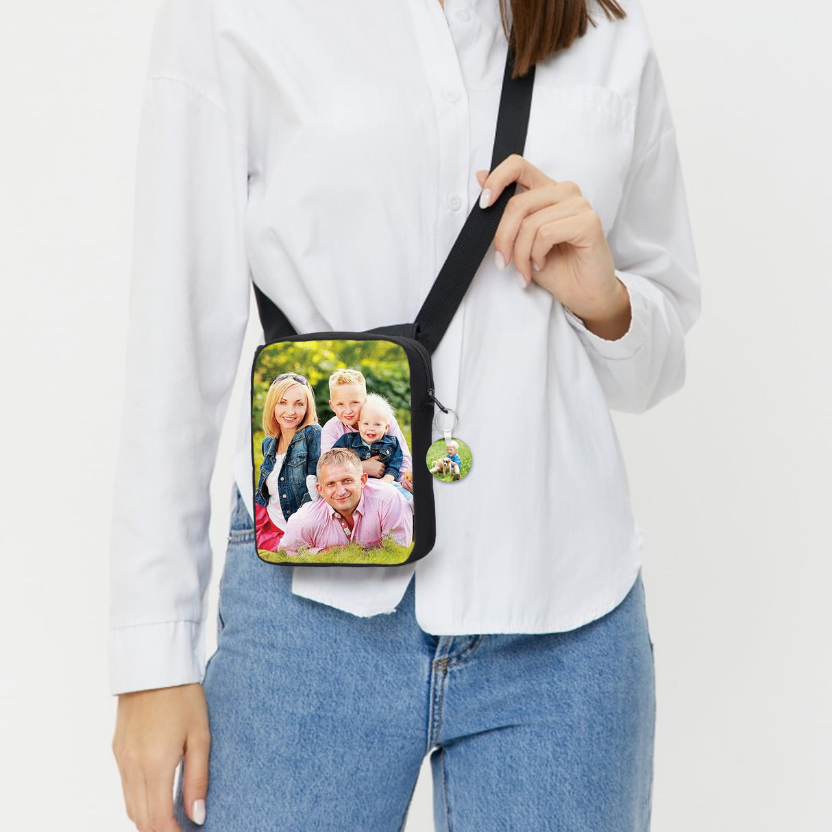 2 Pcs Sublimation Crossbody Bag Blanks, Sublimation Shoulder Bag with Adjustable Strap, DIY Sublimation Travel Sport Bags with 2 Pcs Double Side Sublimation Keychain for Birthday Christmas HIVEME