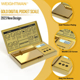 WEIGHTMAN Digital Scale Gram, 200g/0.01g Pocket Scale Gold Titanium Plating, LCD Backlit Display, Mini Jewelry Scale with 6 Units, Auto Off, Tare Function for Food, Coins, Battery Included WEIGHTMAN