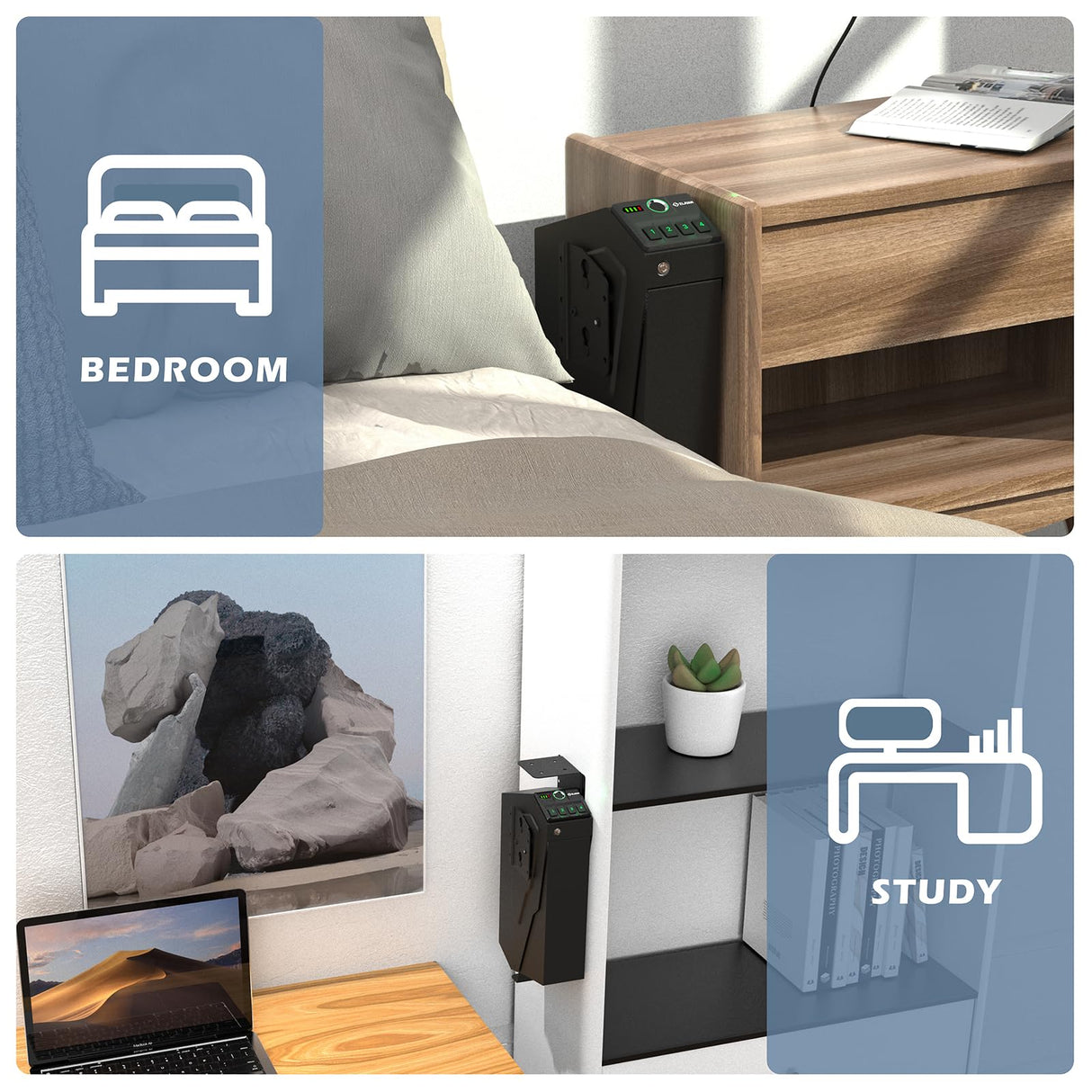 Z ZLJUAN Mounted Gun Safe for Pistols,Quick-Access Handgun Safe for Nightstand Bedside Desk Bed Gun Safes,Pistol Safe with Biometric Fingerprint, Keypad Lock,Key Z ZLJUAN