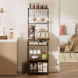 5-Tier Coffee Bar Cabinet with Visual Door, Small Kitchen Microwave Stand with 5 S-Shaped Hooks, 57.87”H Tall Bakers Rack with Storage Cabinet, Small Coffee Bar for Kitchen Living Room- Rustic Brown Hayexiha