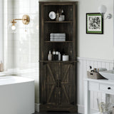 4 EVER WINNER Tall Corner Cabinet with Barn Doors, 5-Tier Farmhouse Storage Cabinet with Adjustable Shelves for Corner, Home Space Saver for Living Room, Bathroom, Hallway, Rustic Oak 4 EVER WINNER