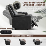 Neptane Power Reclining Loveseat with Adjustable Headrest, Home Theater Seating with LED Light/Armrest Storage, Power Loveseat Recliner Sofa with Console/Wireless Charging(Grey&Black, Loveseat) Neptane