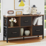 HOMISSUE 6 Cube Storage Organizer Shelf, Rustic Short Bookshelf with 3 Cubby Bin, Industrial Horizontal Bookshelves with Metal Frame, Low and Wide Bookcase for Living Room and Office, Brown HOMISSUE