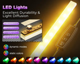 ODK 53 Inch L Shaped Desk with LED Lighting, Reversible Gaming Desk with Power Outlets, Cornor Computer Table with Storage Shelves & Bag & Iron Hook, Home Office Table for Writing, Study, Black ODK