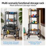ZERTNROW Fishing Gear Storage Fishing Pole Holders for Garage- Rod Holder up to 10 Rods with Wheels and 4 layer of large capacity Shelf，Fishing Organizer for Large Tackle Box -Fishing Gear Storage ZERTNROW