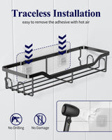 Kitsure Shower Caddy Large - Adhesive Shower Organizer, Stainless Steel Shelf for Inside Shower, No Drill Bathroom Organizers and Storage, Home Decor Accessories, 2 Pack, Black Kitsure