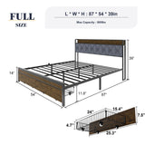 HAOARA Full Size Metal Platform Bed Frame with 2 Storage Drawers & LED Light, Velvet Button-Tufted Headboard with Outlet & USB Charging Port, Heavy Duty, Brown Wooden Panel, No Box Spring Needed HAOARA