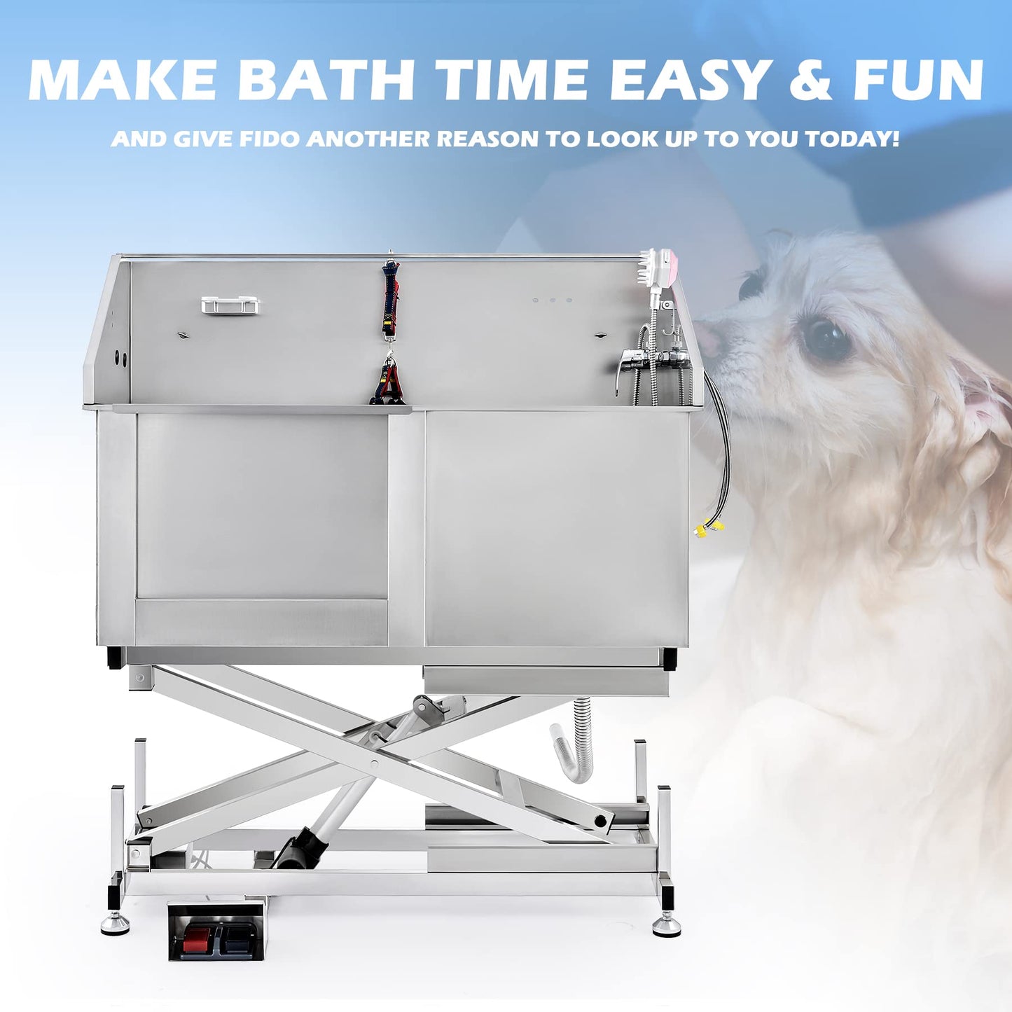 CO-Z 50 Inch Electric Dog Bathing Station for Large Dogs, Height Adjustable Stainless Steel Dog Pet Washing Station, Professional Dog Grooming Tub with Electric Lift, Pet Wash Bath Station Max 75" H