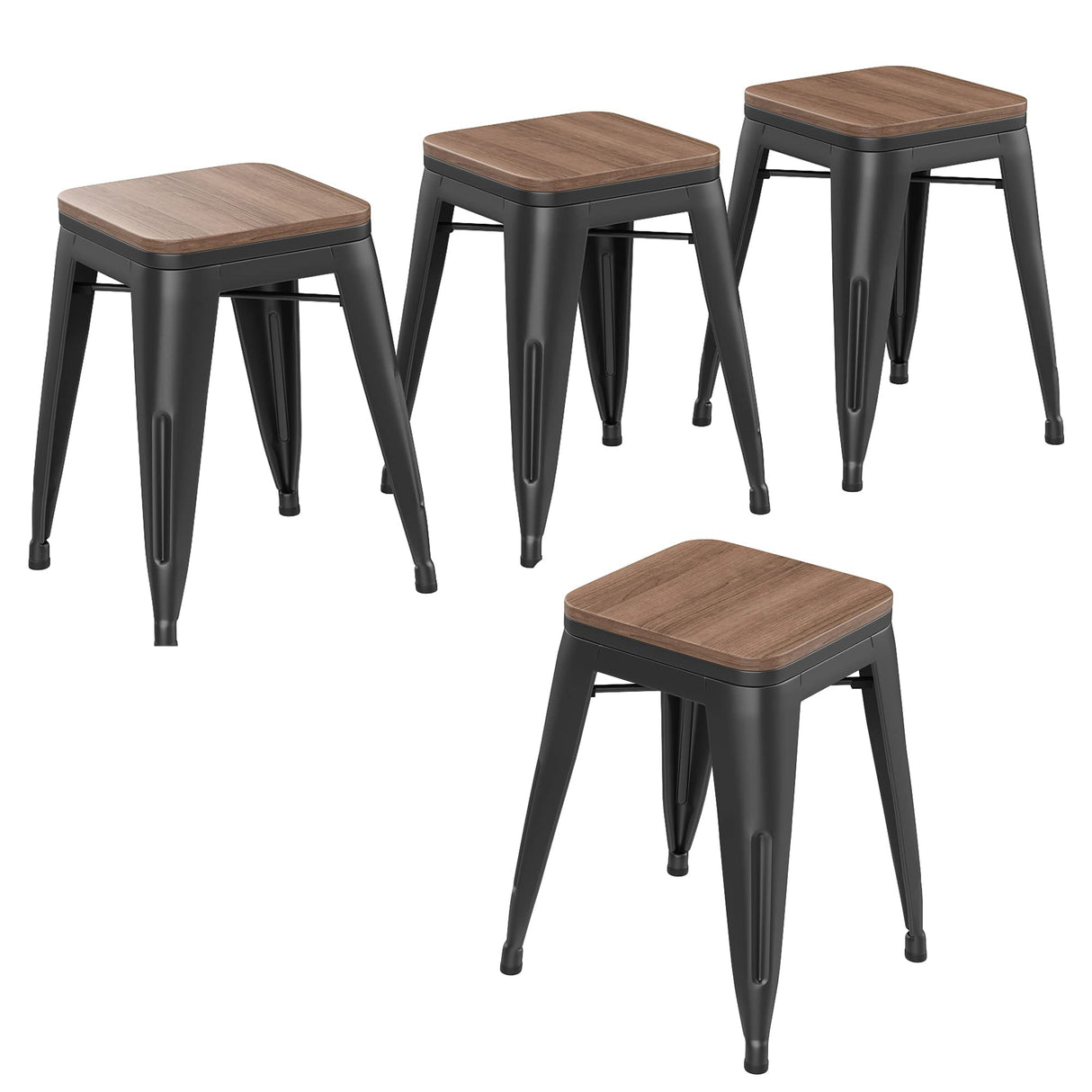 Changjie Furniture 18 Inch Stools Metal Dining Chairs Set of 4 Stackable School Stools Short Stools Stackable Bar Stools Classroom Stools (18 inch, Matte Black) Changjie Furniture