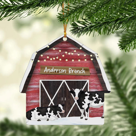 Personalized Barn Christmas Ornaments 2022 - Wood Cow Barn Ornaments for Christmas Tree - Farmhouse Ornaments, Mooey Christmas Farmer Farm Life Animal Lover Gift for Family Xmas Decorations V-DECORPARKS