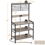 Yaheetech Bakers Rack with Power Outlet, Coffee Bar Station with 5 S-Hooks, 33 Inches Kitchen Storage Shelf Rack for Spices, Pots and Pans, Microwave Stand for Dinning Room/Living Room, Gray Yaheetech