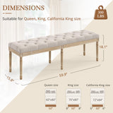 LUE BONA 60" Bedroom Bench, Vintage French Tufted End of Bed Bench, Upholstered Fabric Ottoman Bench with Carved Wood Legs for Bedroom,Dining Bench Piano Stool for Living Room,Foyer, Linen LUE BONA
