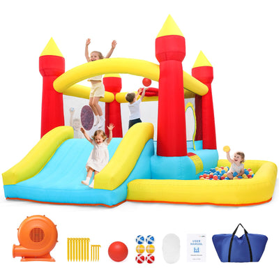 Inflatable Bounce House, Bouncy House with Blower, Bouncy Castle with Slide, Ball Pit, Jump House for Indoor Outdoor Backyard Party for Kids Aged 3-8 (10FT X 10FT X 7FT) with Repair Kit & Storage Bag