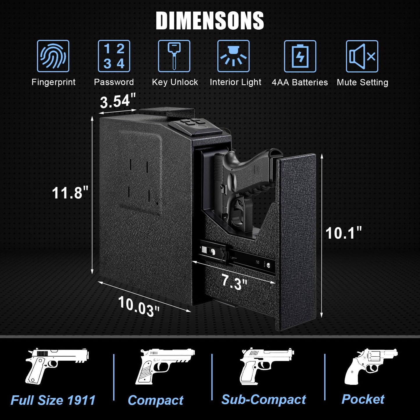 LMRSTOO Biometric Gun Safe for Handgun,Fingerprint Bedside Gun Safe with Fingerprint, PIN Code, KEY Access