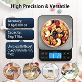 BOMATA Large Kitchen Scale with 0.1g/0.001oz High Precision, 5kg/11lb Bakery Scale with% Percentage Function, USB Rechargeable, Full-View Angle LCD with Backlight, Stainless Steel Pan BOMATA